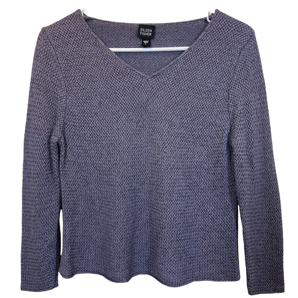 Eileen Fisher Women Silk Blend Knit Sweater Purple Size L V Neck